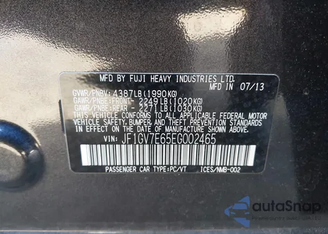 2014 Subaru Impreza Wrx из США, поврежденный, VIN JF1GV7E65EG002465